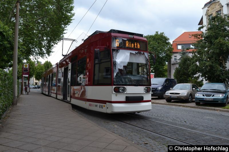 Bild: TW 616 als Linie 6 an der Endstelle Steigerstraße.