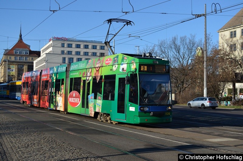 Bild: TW 1136 als Linie 9 am Hauptbahnhof