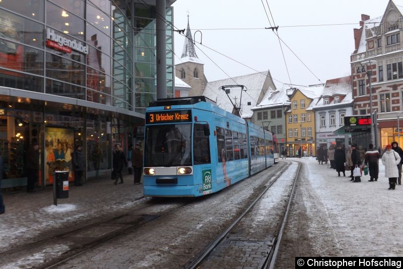 Bild: TW 615+610 als Linie 3 in Richtung Urbicher Kreuz an der Haltestelle Anger.