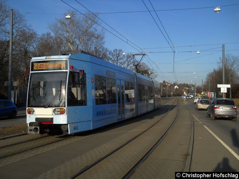 Bild: TW 602 kurz vor der Haltestelle Bautzener Weg.