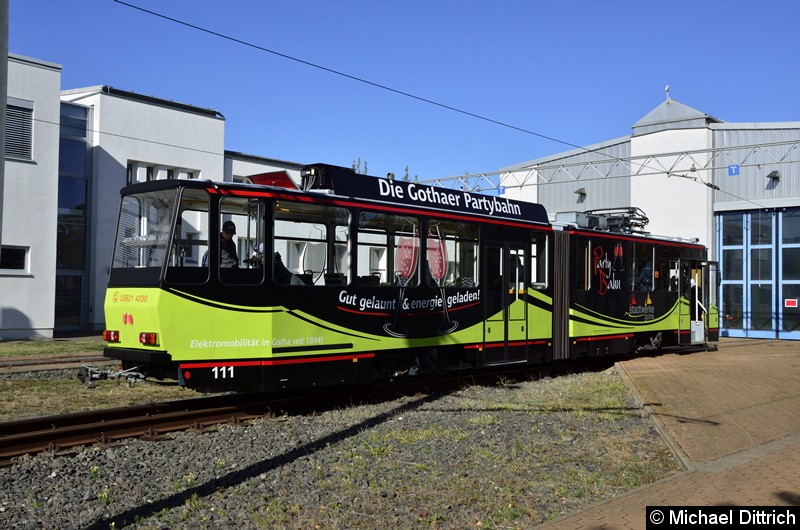 Bild: Partytram 111, ex Berlin 4591, ex 9366 auf dem Betriebshof.