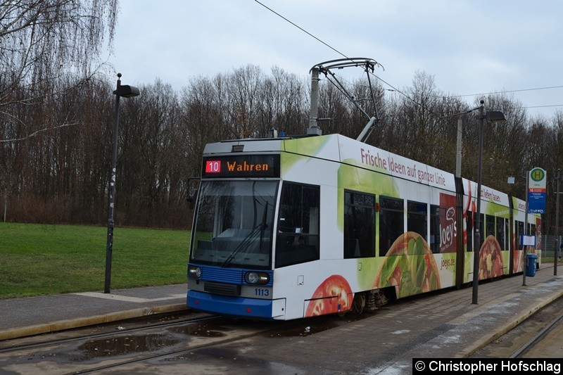 Bild: TW 1113 als Linie 10 an der Endstelle Lößnig.