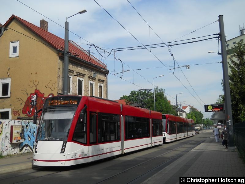 Bild: TW 717+641 als Linie 3 an der Haltestelle Salinenstraße.