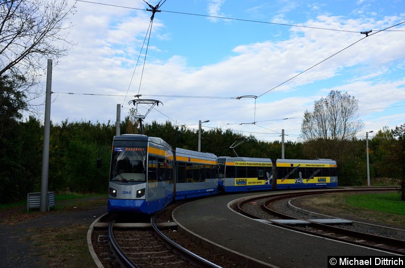 Bild: 1340 + 1323 als Linie 15 in der Wendeschleife in Miltitz.