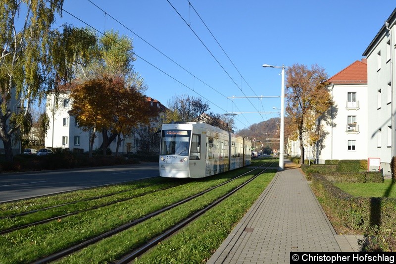 Bild: TW 202 als Linie 1 in Bereich Straße der Völkerfreundschaft kurz vor der Endstelle Zwötzen.