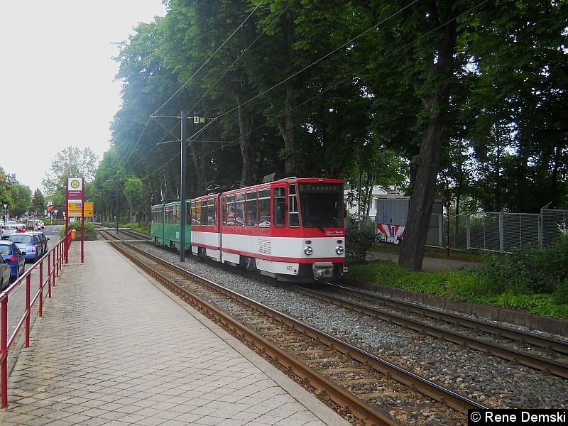 Bild: TW 518+405 als Linie 5 in Bereich Thüringenhalle.