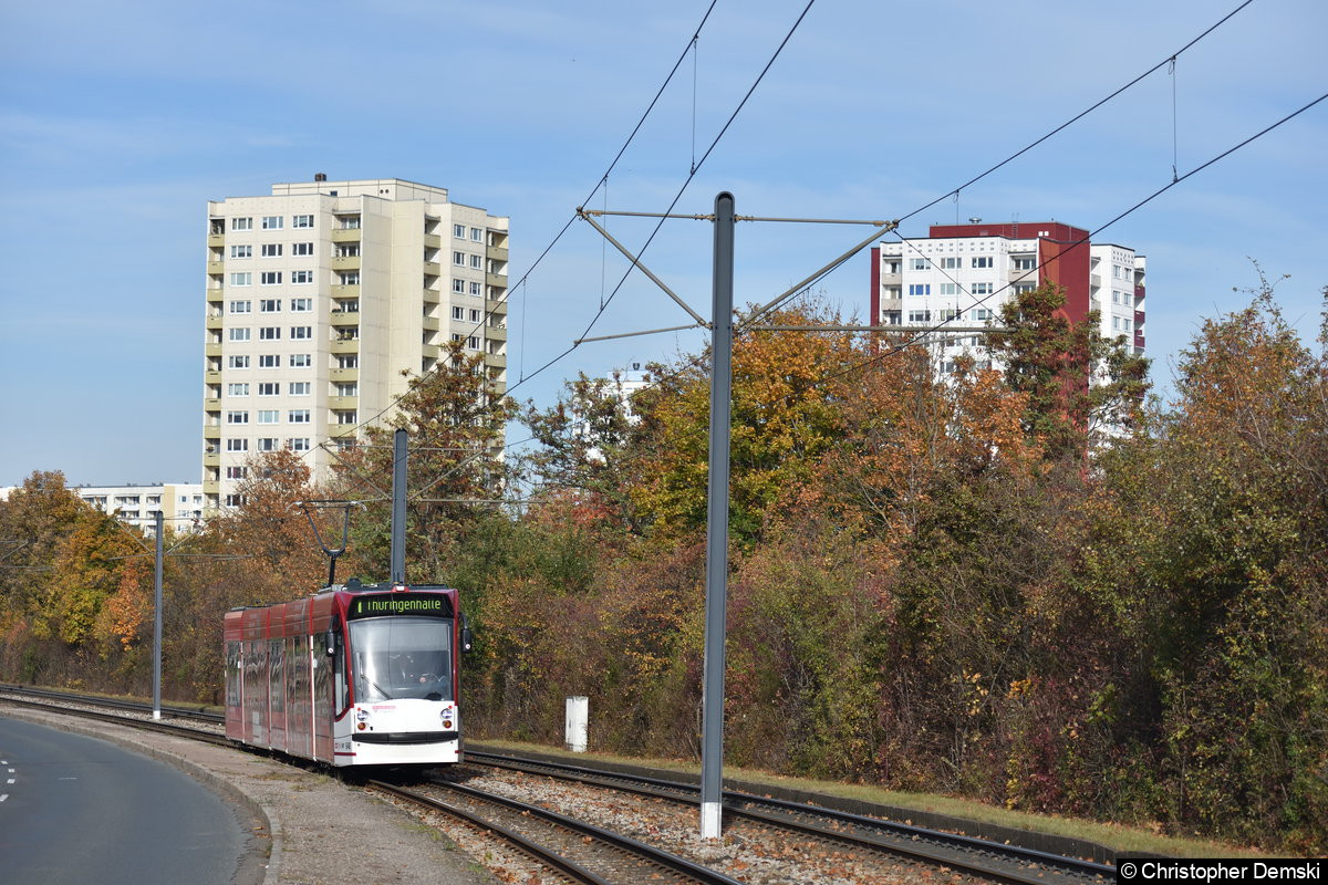 TW 648 als Linie 1 auf der Nordhäuser Straße, kurz vor der Haltestelle Warschauer Straße.