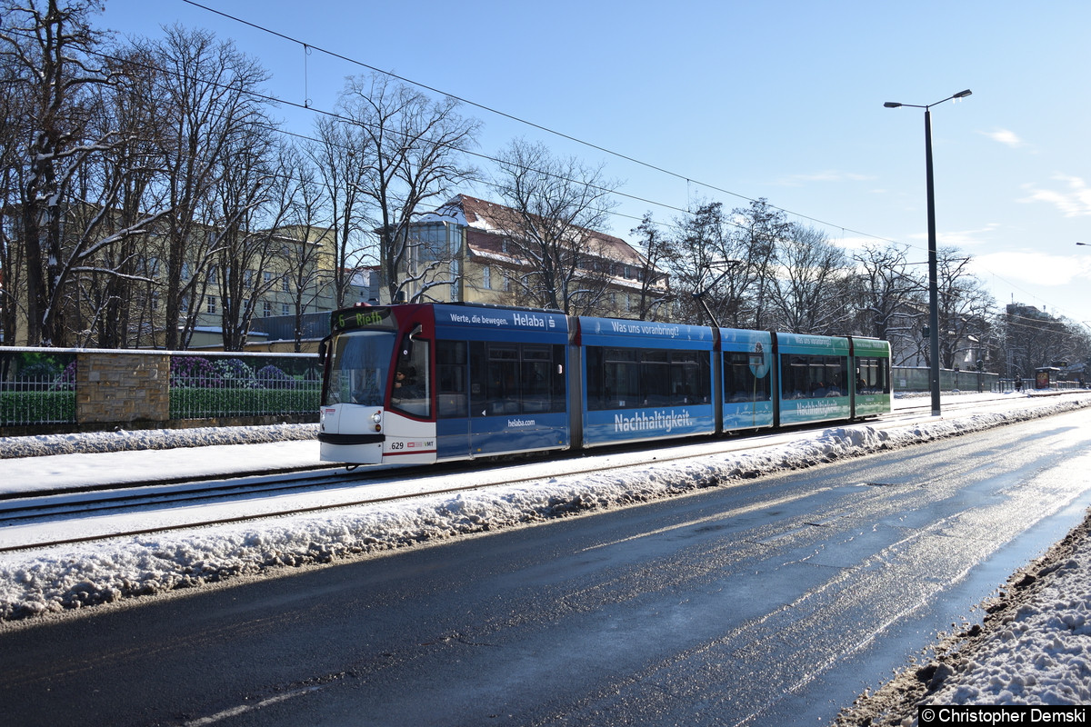 Bild: Tw 629 als Linie 6 in Richtung Rieth auf der Nordhäuser Straße/Höhe Klinikum.