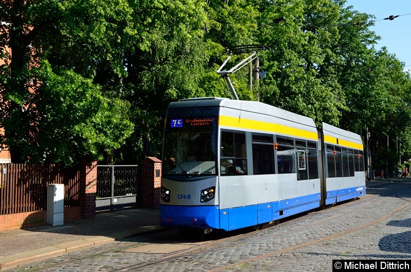 Bild: 1348 als Linie 7E am Straßenbahnhof Leutzsch.