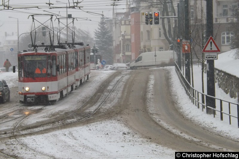 Bild: TW 519+405 als Linie 1 in Bereich Schillerstraße/Stadtparkkopf.