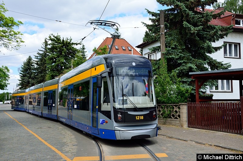 Bild: 1218 als Linie 11 in der Endstelle Markkleeberg-Ost.