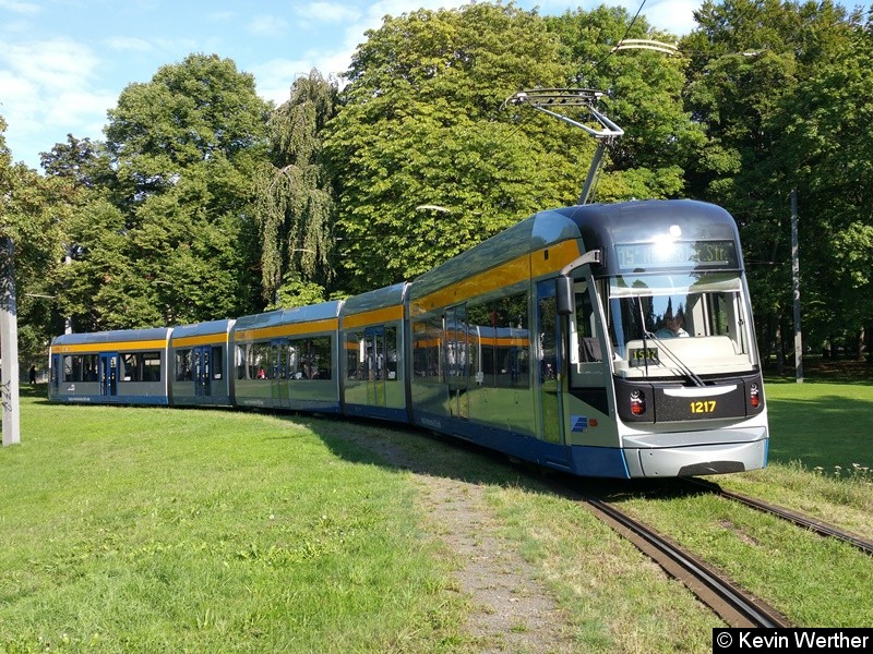 Bild: TW 1217 als Linie 15E in der Schleife Naunhofer Straße.