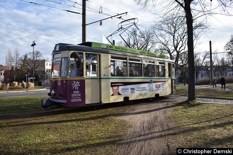 Bild: TW 50 kurz vor der Haltestelle Poststraße,Straßenbahndepo