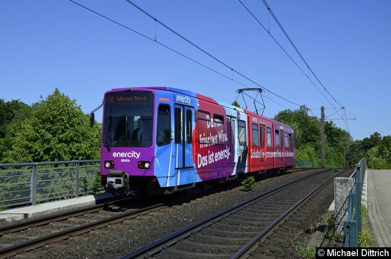 Bild: 6243 als Linie 8 zwischen den Haltestellen Am Mittelfelde und Messe/Nord.