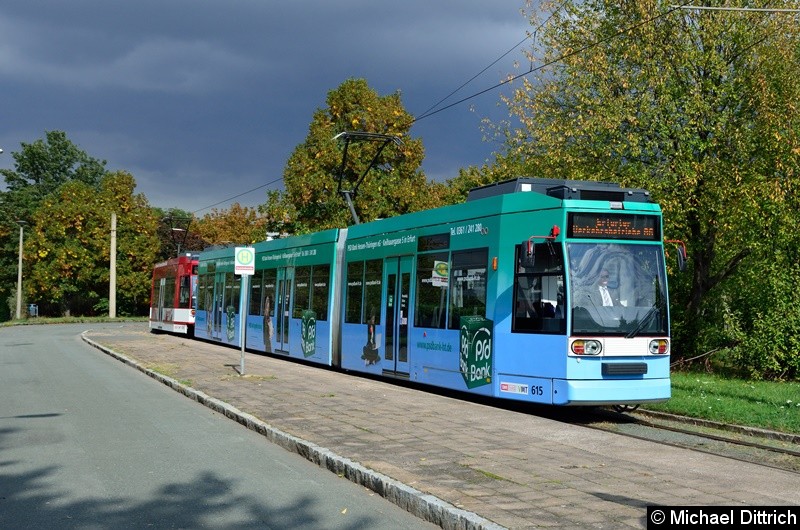 Bild: 615 + 616 bei einer Sonderfahrt in der alten Wendeschleife Marie-Elise-Kayser-Str.