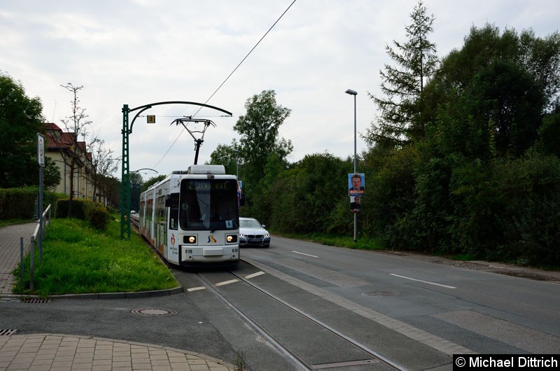 Bild: 618 als Linie 2 kurz vor der Haltestelle Jena Ost.