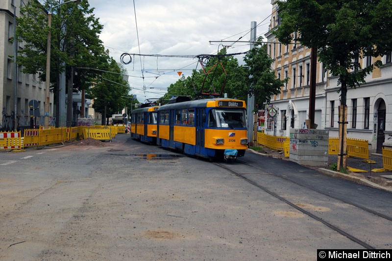 Bild: 2136 als Linie 31 kurz hinter der Haltestelle S Connewitz.