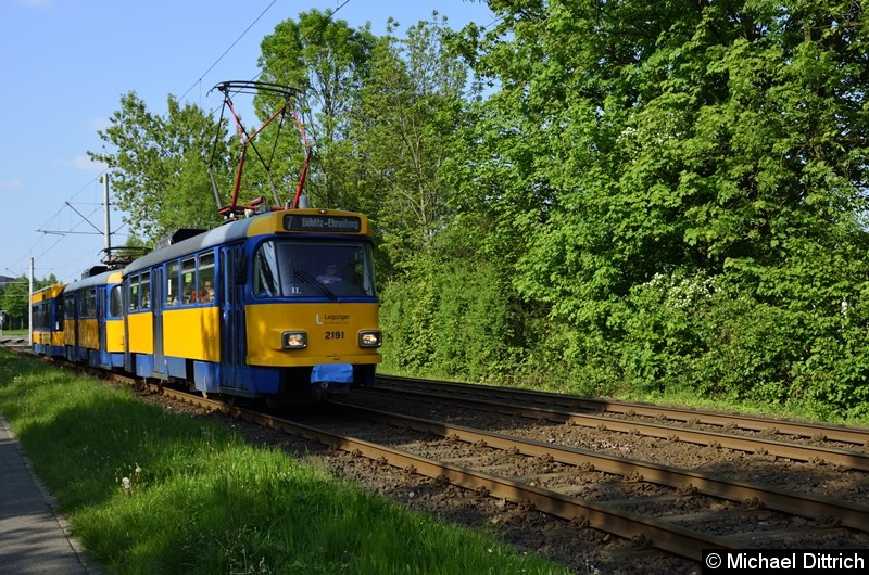 Bild: 2191 + 2192 + 941 als Linie 7 zwischen den Haltestellen Am Vorwerk und Strabf. Paunsdorf.