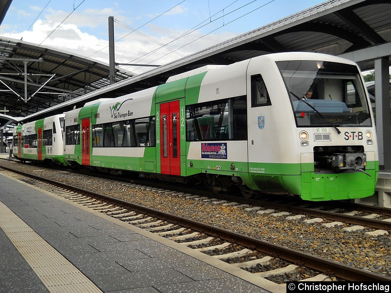 Bild: VT 110 + VT 006 als EB nach Saafeld(Saale) in Erfurt Hauptbahnhof.