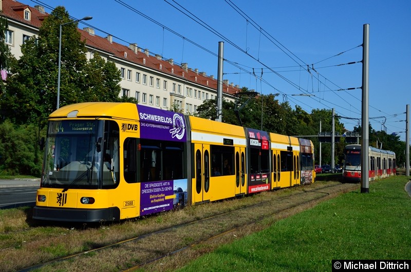 Bild: 2588 als Linie 44 in der Grunaer Straße zwischen den Haltestellen Deutsches Hygiene-Museum und Pirnaischer Platz.