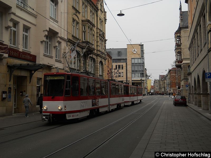 Bild: TW 524+525 als Linie 7 in der Bahnhofstraße.