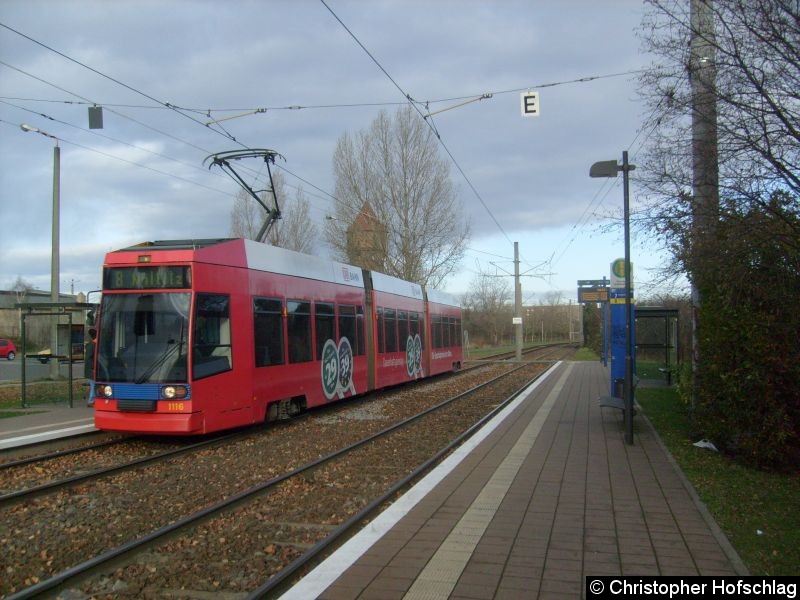 Bild: TW 1116 am Straßenbahnhof Paunsdorf.