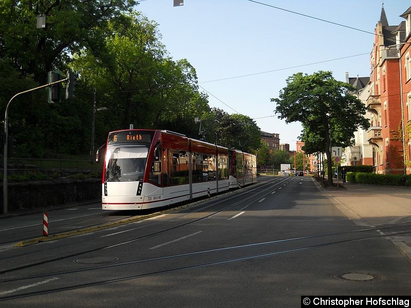 Bild: TW 723+716 auf der Linie 6 in der Schillerstraße .