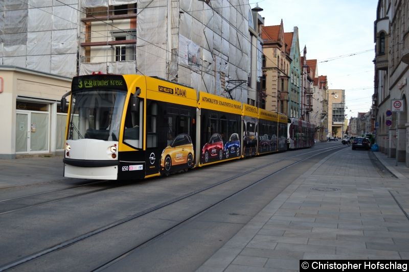 Bild: TW 650+705 als Linie 3 in der Bahnhofstraße.