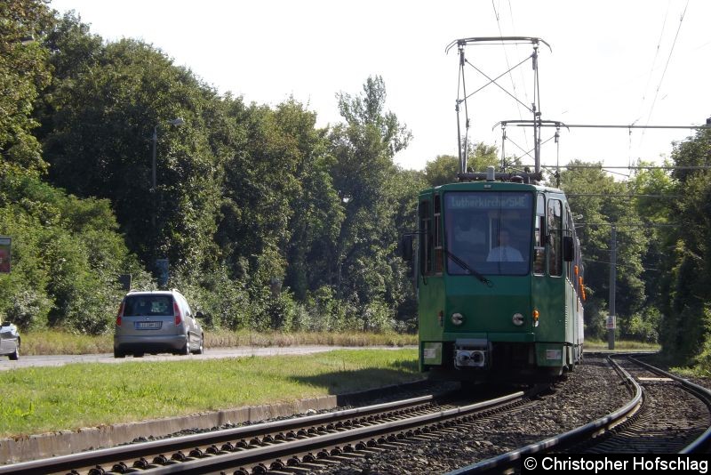 Bild: TW 518+495+450 auf der Schwedenschanze/Gothaer Landstraße.