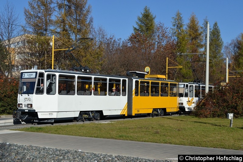 Bild: TW 356+355 als Linie 3 in Bieblach Ost.
