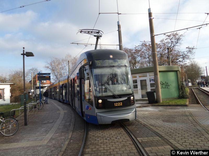 Bild: 1222 Linie 15E Endstelle Meusdorf, zur Fahrt nach Taucha mit Umleitung ab Altes Messegelände über Riebeckstraße, Torgauer Platz und weiter nach Taucha über Torgauer Straße