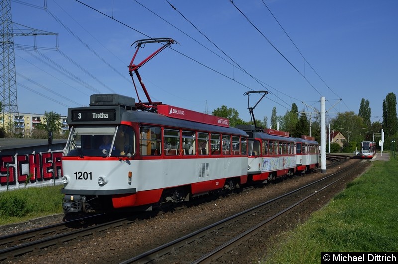 Bild: 1201 + 1176 + 204 als Linie 3 kurz nach der Abfahrt in Beesen.