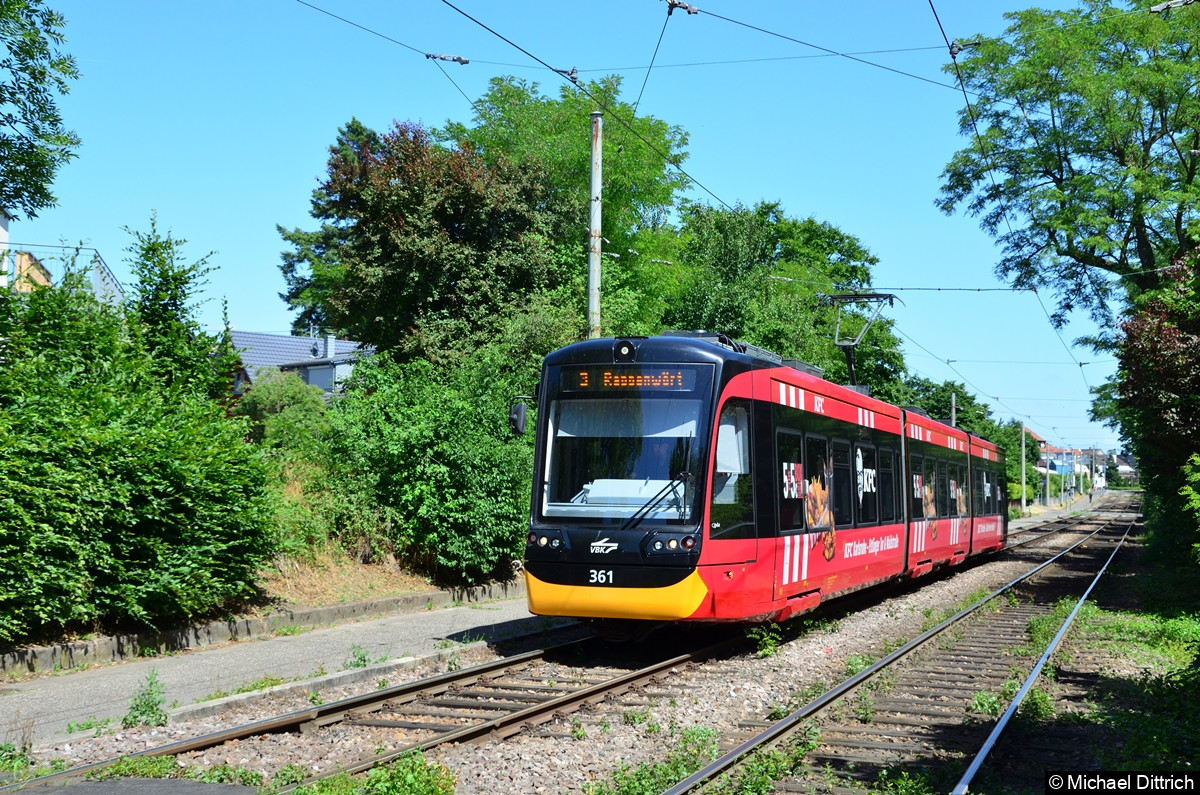 361 als Linie 3 kurz vor der Haltestelle Waidweg (Daxlanden).